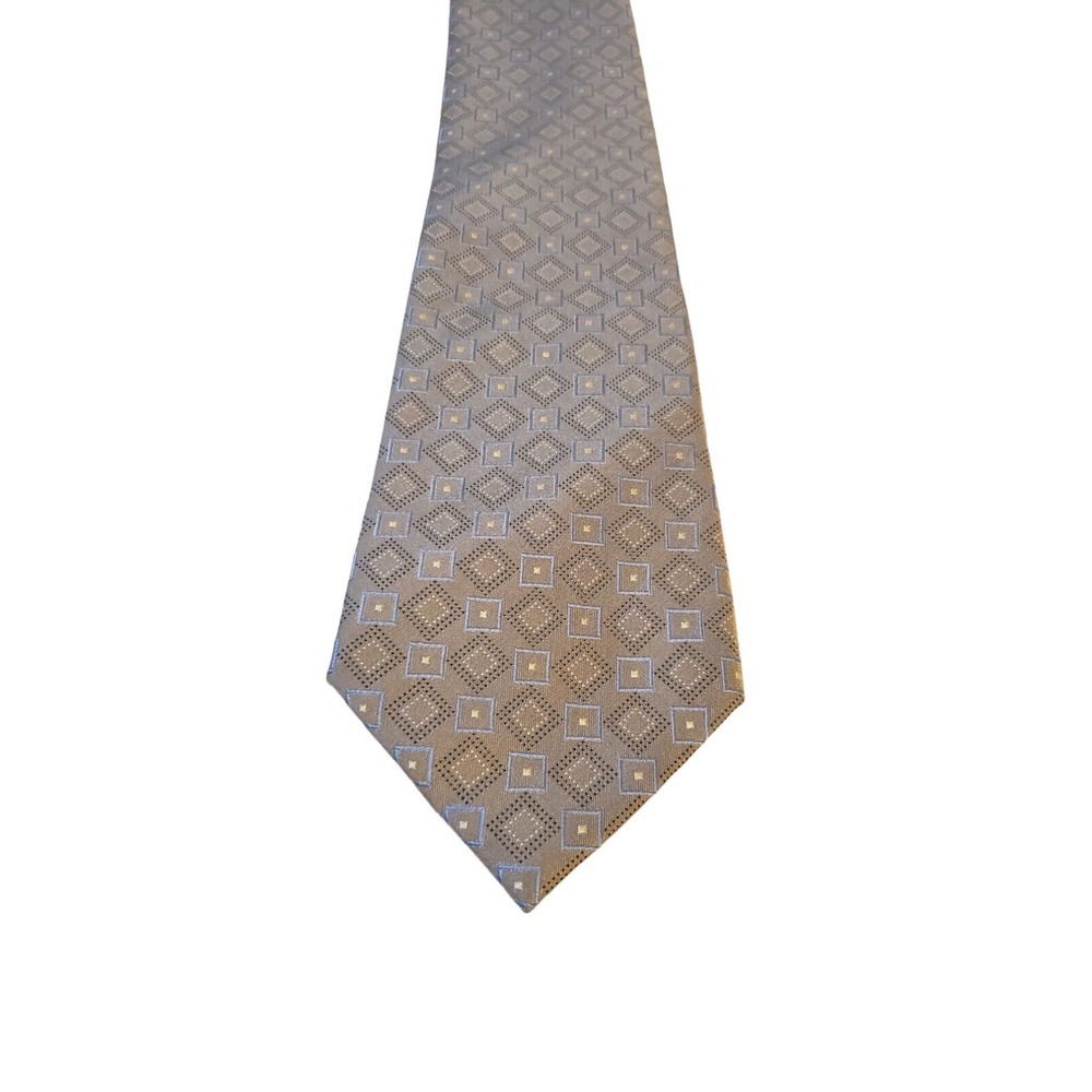 Geoffrey Beene Mens Tan Blue Geometric Silk Necktie‎ Tie Men's Classic 4" x 58"